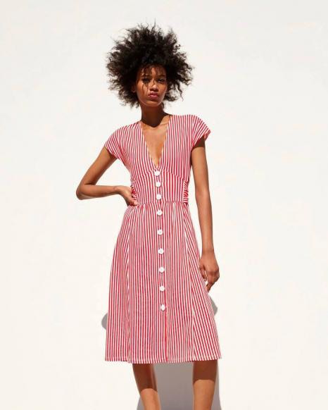 Zara red store white striped dress