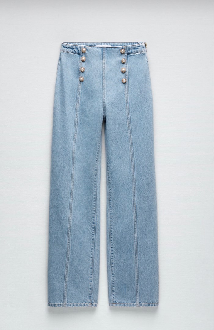 Zara straight leg jeans with buttons, Women's Fashion, Bottoms, Jeans ...