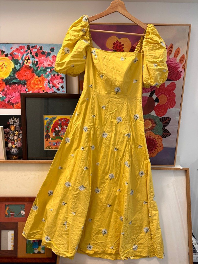Zara Yellow Embroidered Maxi Dress