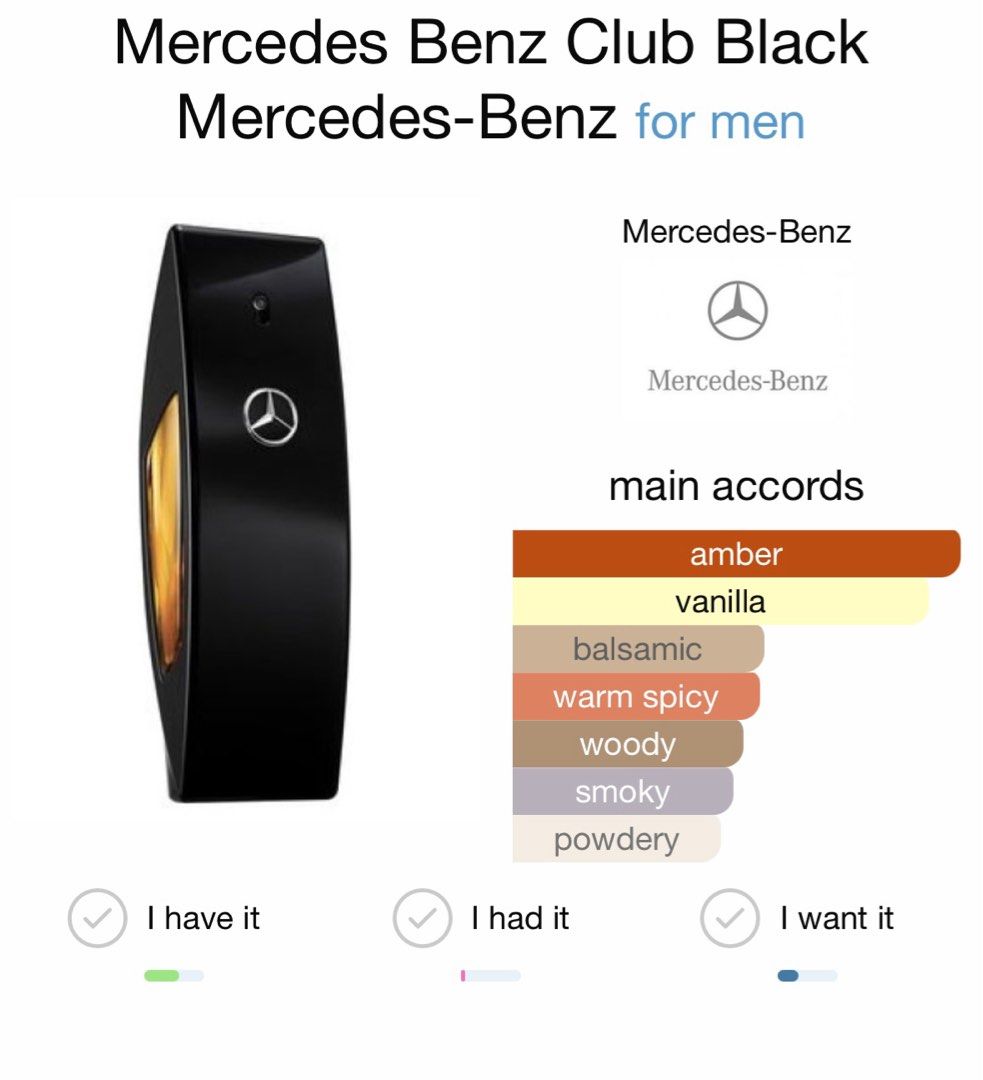 1/6 INSTOCK MERCEDES BENZ CLUB BLACK, Beauty & Personal Care, Fragrance &  Deodorants on Carousell