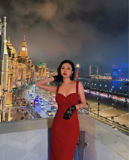 質感好 酒紅長洋裝