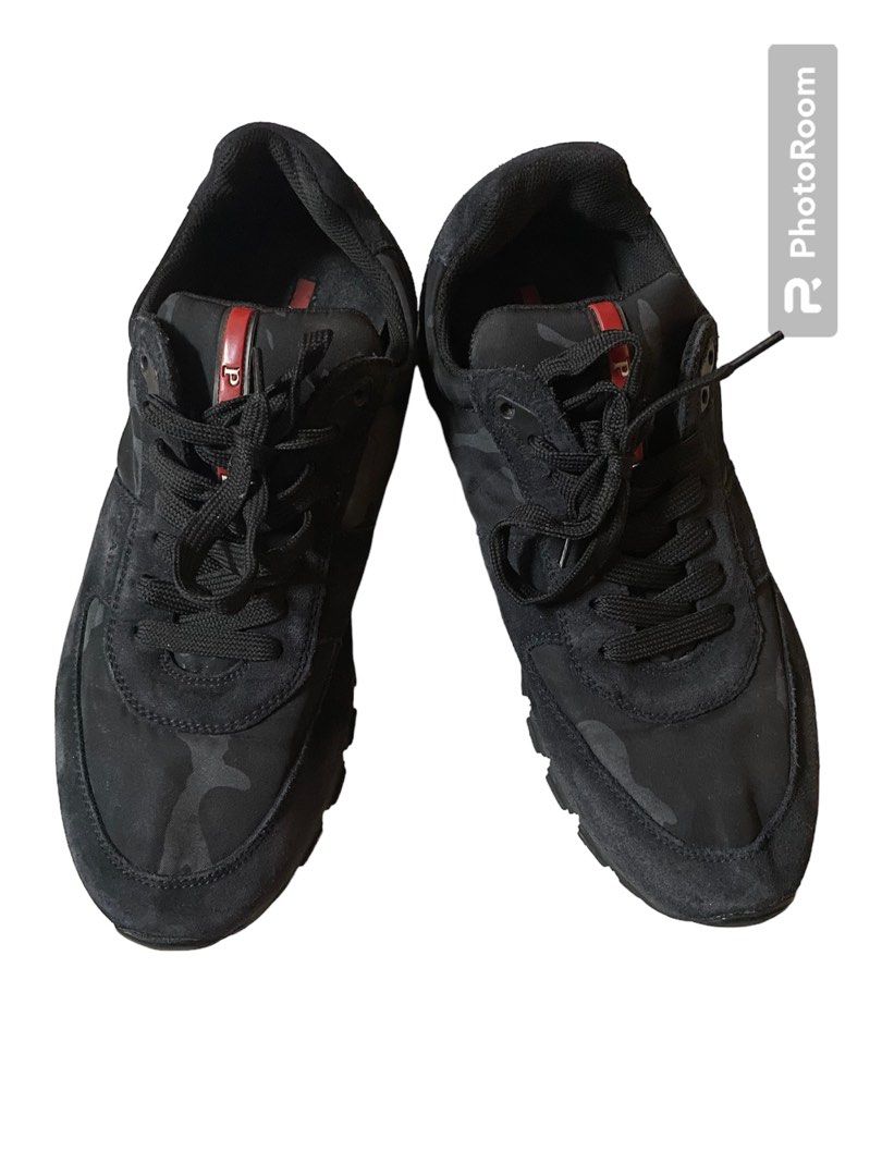 Prada camo runners navy suede shop