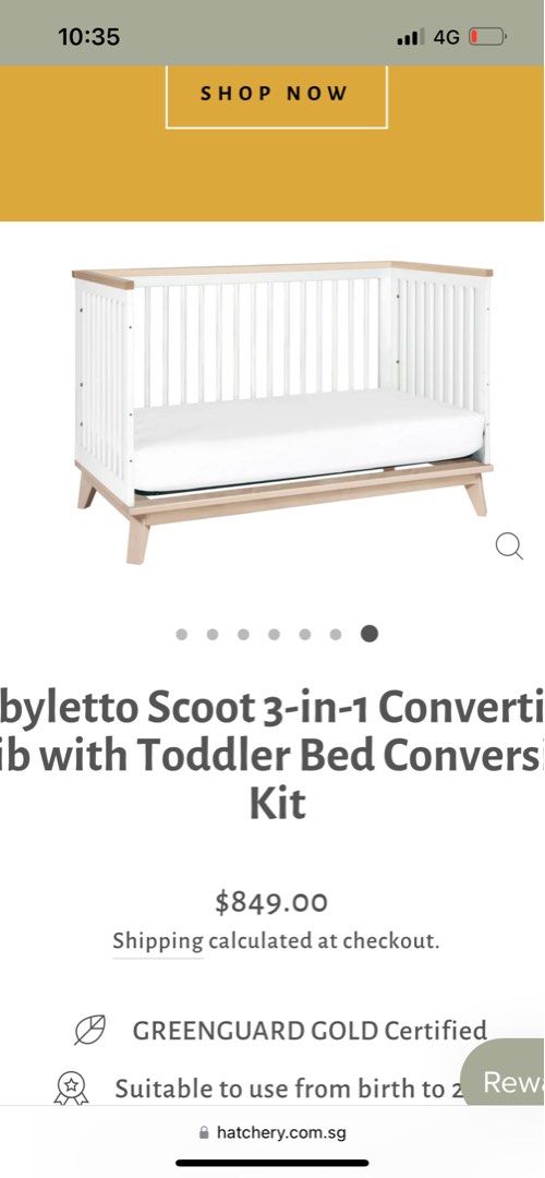Babyletto Scoot 3in1 crib / cot / toddler bed with changeable bed