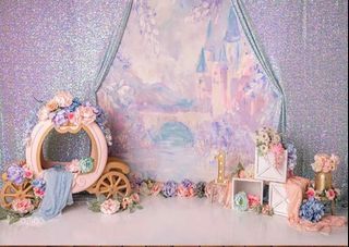 Backdrop-Princess Birthday Party . For Photography Castle Unicorn