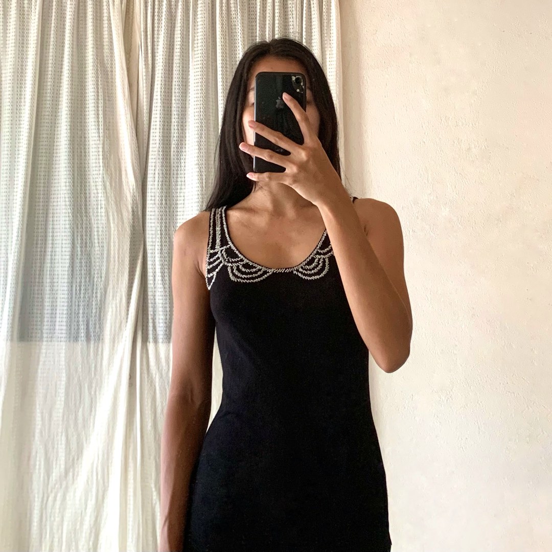 High-Leg Cami One-Piece with Bead Embellishments