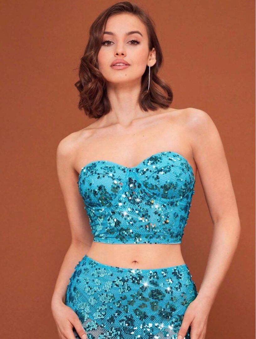 Blue Sequin Tube Top, Women's Fashion, Tops, Sleeveless on Carousell