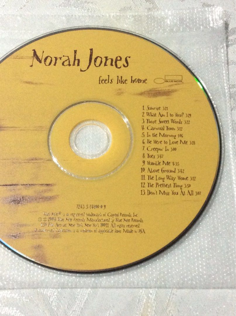 [Bundle] Norah Jones (Category: CDs & DVDs) located in Cavite. Submitted by hellomiming (Listing ID 1265723636, Image 3). Description: (NO CASE, CD ONLY) Norah Jones CDs 🔹Come Away With Me 🔹Feels Like Home ▪️Used. May have minor scratches but working well. ▪️Original CD but NO ORIGINAL CASING. ▪️Was stored in a CD File Album so NO ORIGINAL CASING. CD ONLY. ▪️WILL SHIP IN A CD SLEEVE. FAQs: ✅LAST PRICE POSTED. FIRM ON PRICE POSTED! Please do not