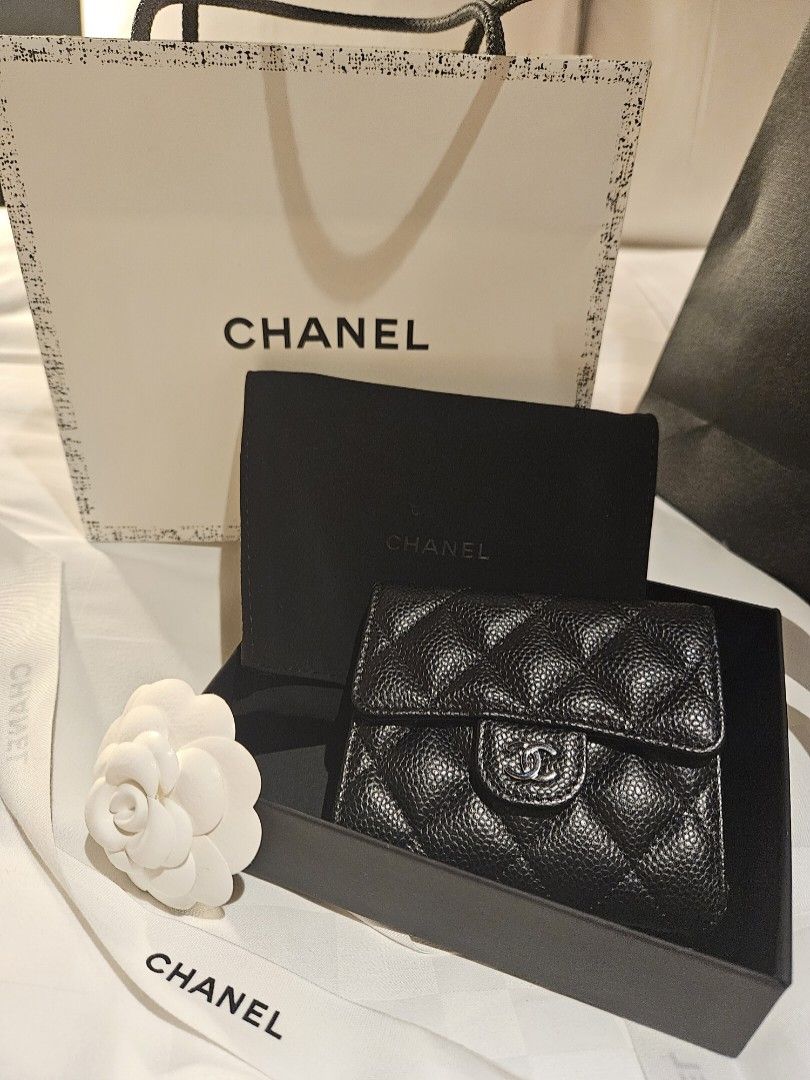 CHANEL 25S CF SMALL TRI FOLD WALLET 11 IN SILVER CAVIAR GOLD HARDWARE