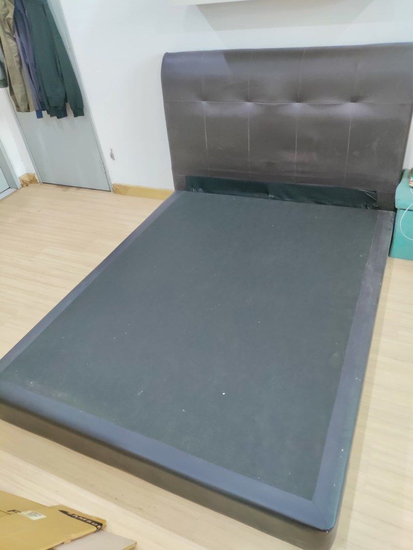 Dark Brown Leather Bed Frame, Furniture & Home Living, Furniture, Bed