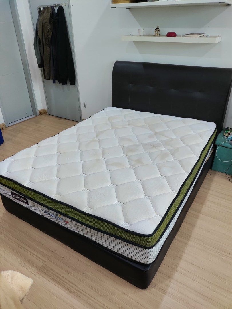 Dark Brown Leather Bed Frame, Furniture & Home Living, Furniture, Bed