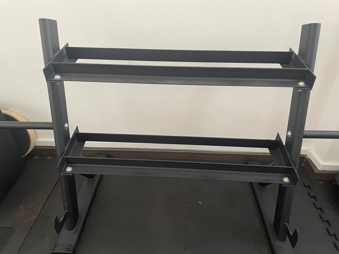 Decathlon dumbell set with rack and ez curl bar, Sports Equipment