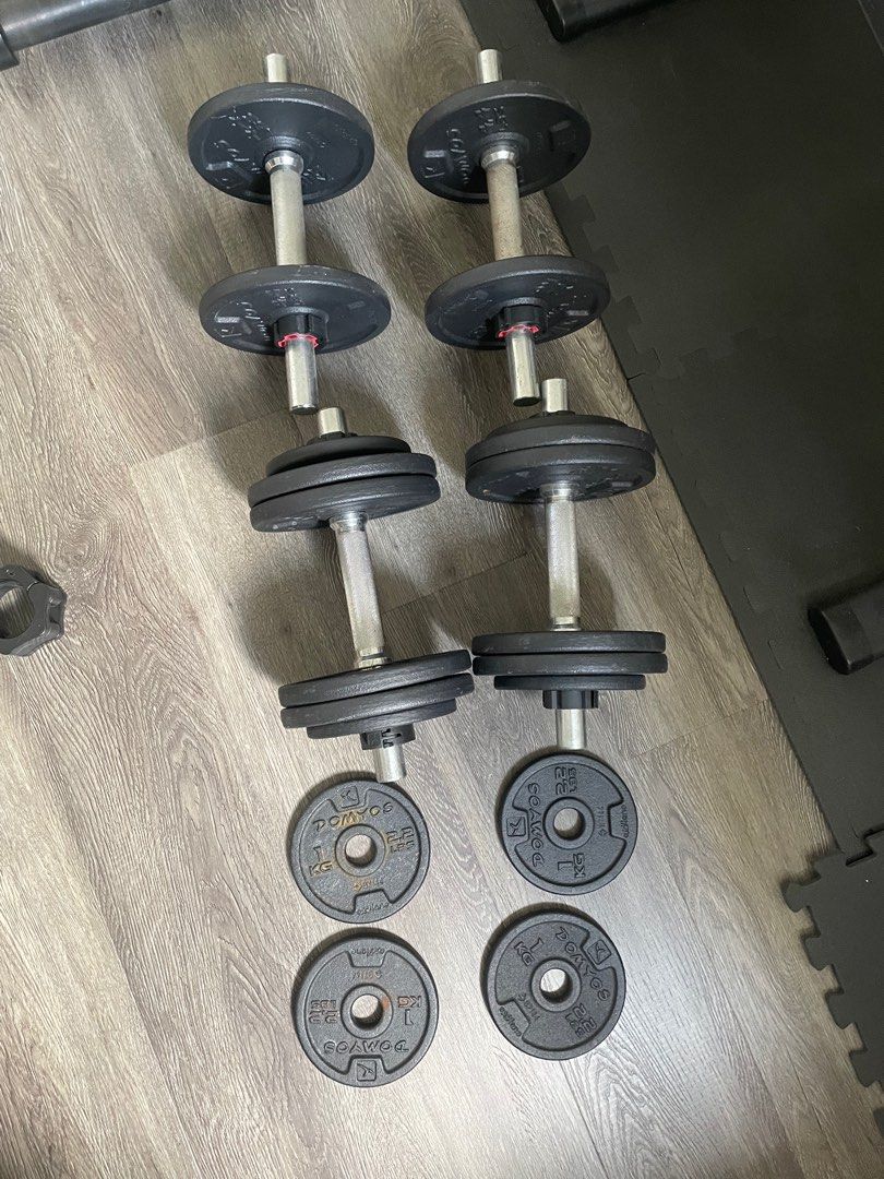 Decathlon dumbell set with rack and ez curl bar, Sports Equipment