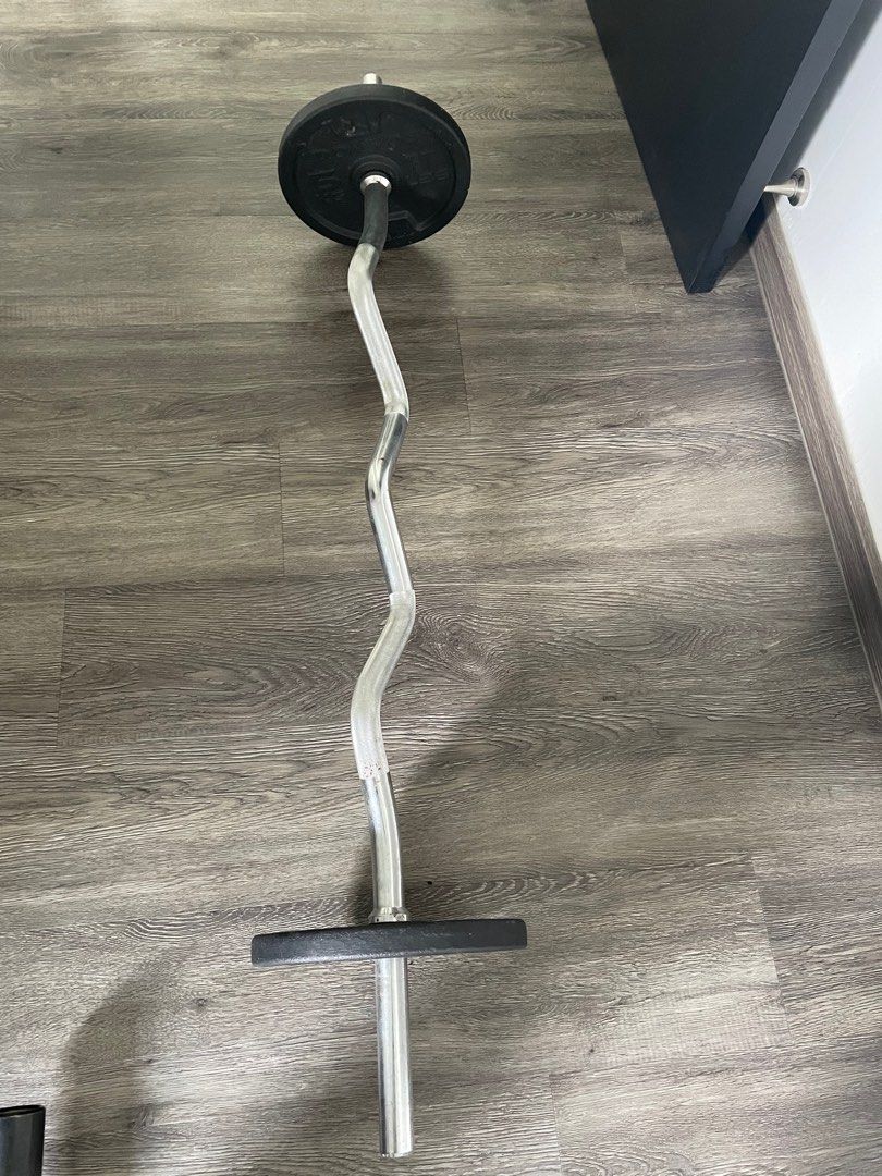 Decathlon dumbell set with rack and ez curl bar, Sports Equipment