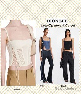 DION LEE lace Openwork corset knit top white blue black