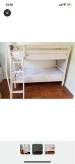 Flexa bunk bed frame and ladder including Serta mattresses and cave