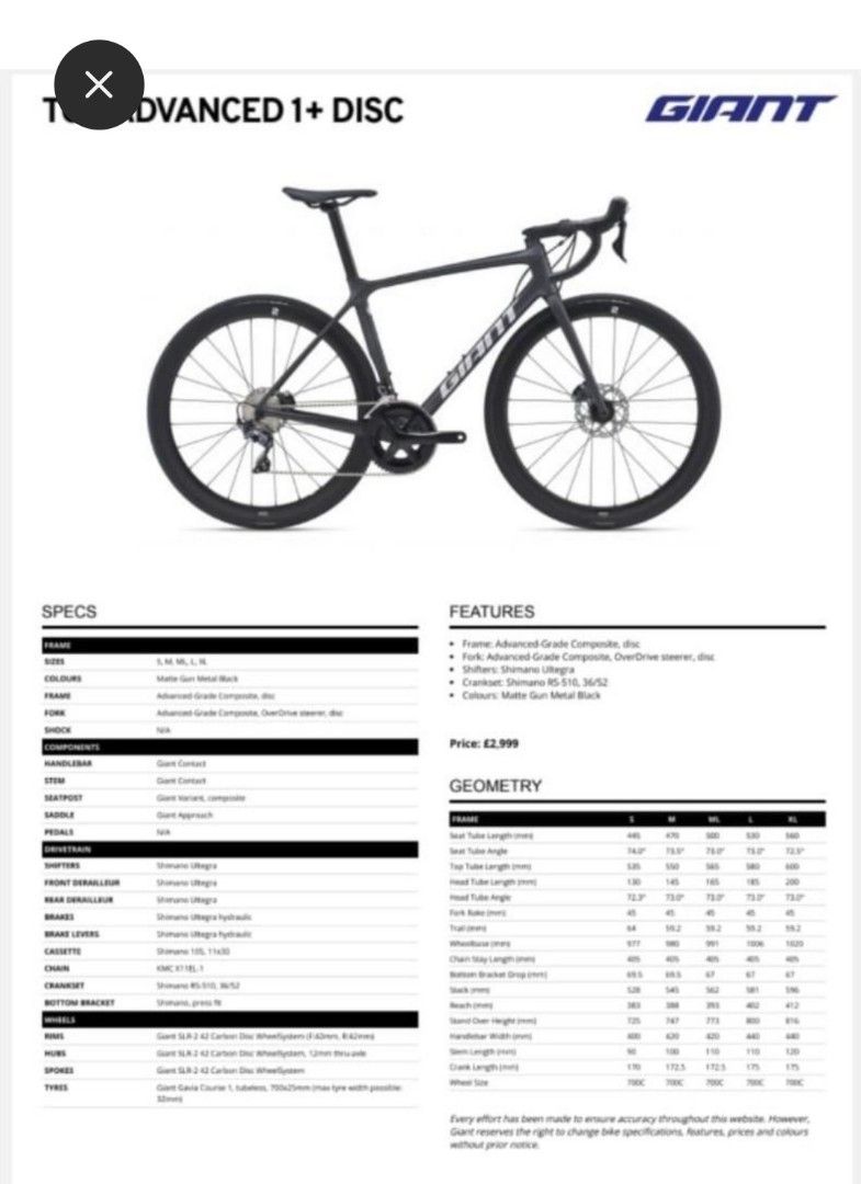 Giant tcr advanced size best sale chart