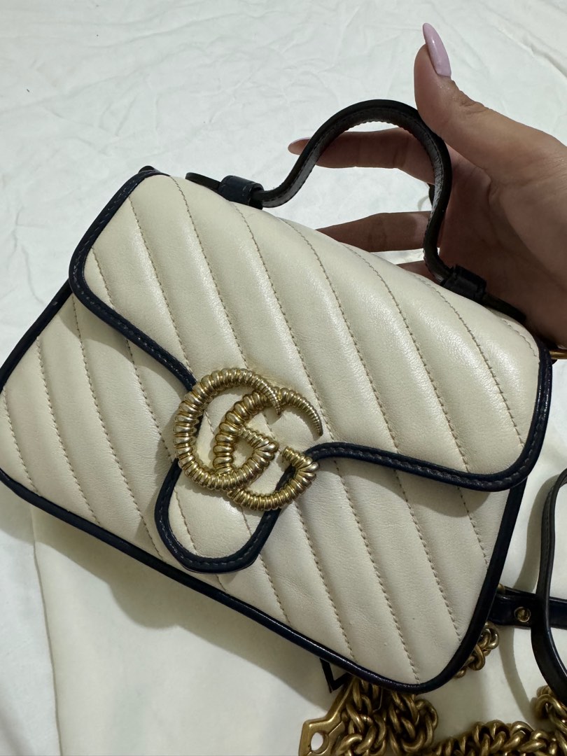 Gucci Marmont Top handle flap bag white and blue series, Luxury, Bags