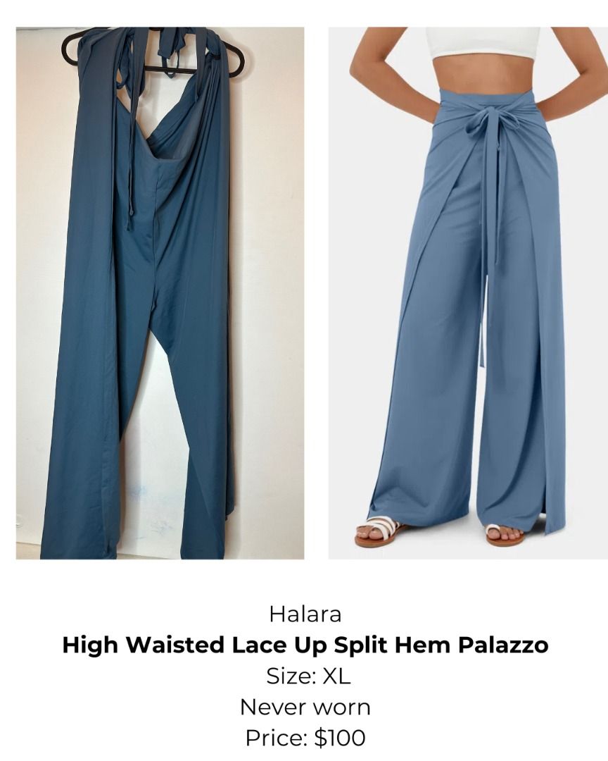 High Waisted Lace Up Split Hem Palazzo Wide Leg Flowy Casual Pants