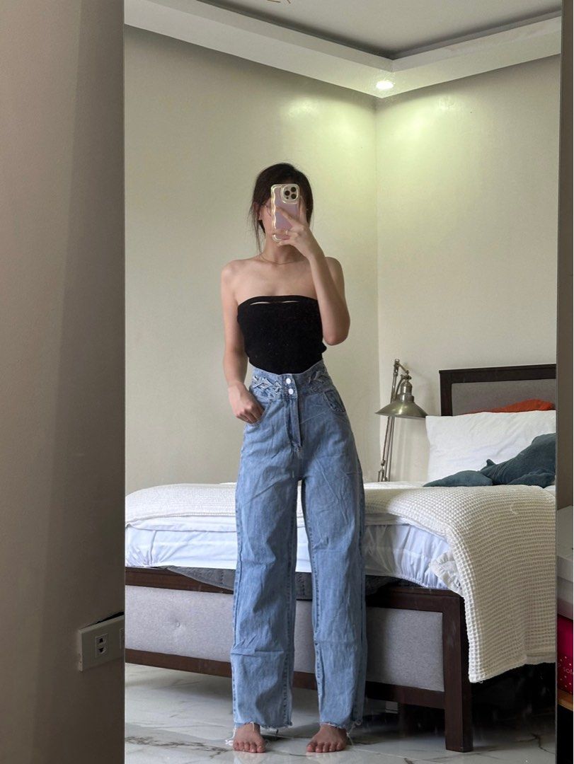 High Waisted Wide Leg Denim Jeans Women s Fashion Bottoms Jeans on Carousell