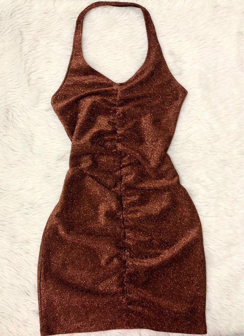 H&M Glittery Brown Halter Dress, Women's Fashion, Dresses & Sets, Dresses  on Carousell