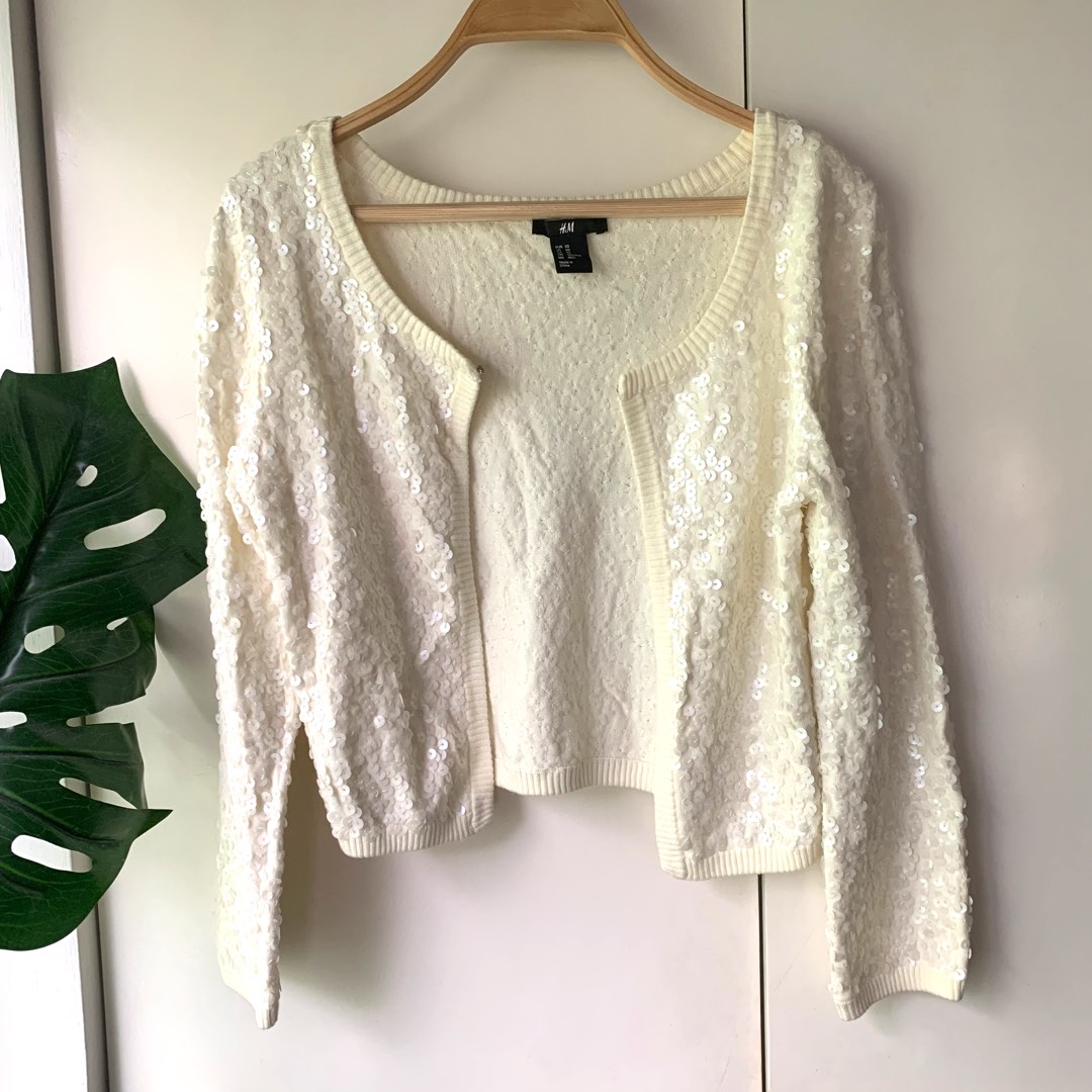 H&M White Beaded Jacket, Women's Fashion, Coats, Jackets and Outerwear