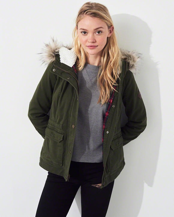 Hollister Flannel Lined Anorak (Green), Women's Fashion, Coats, Jackets