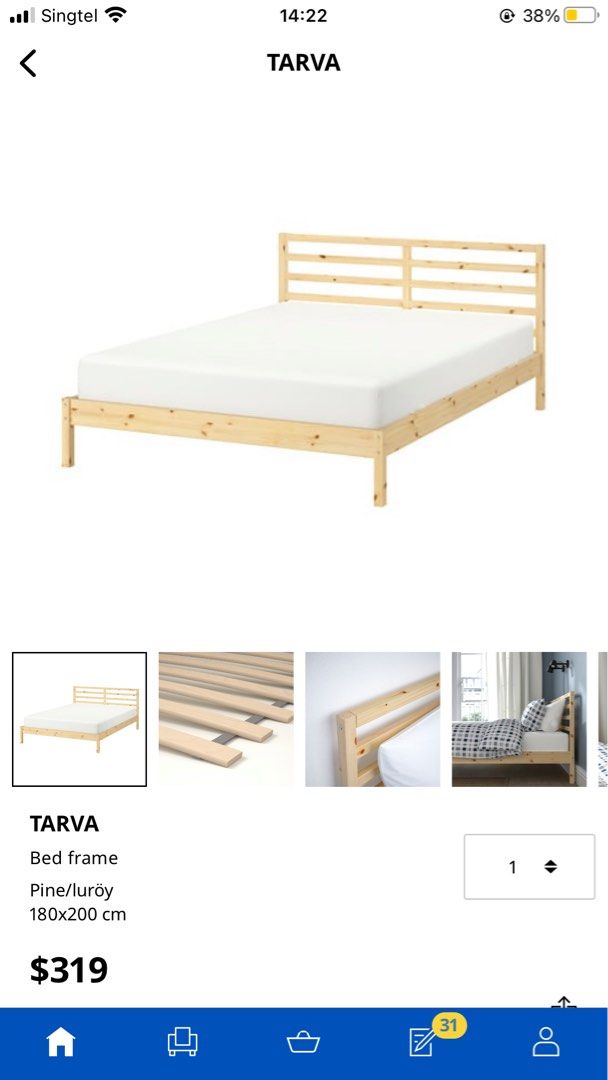 IKEA Tarva king size bed frame, Furniture & Home Living, Furniture, Bed
