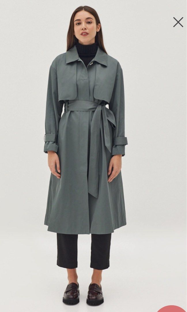 Ivonne Twill A line Midi Trench Coat Women s Fashion Coats