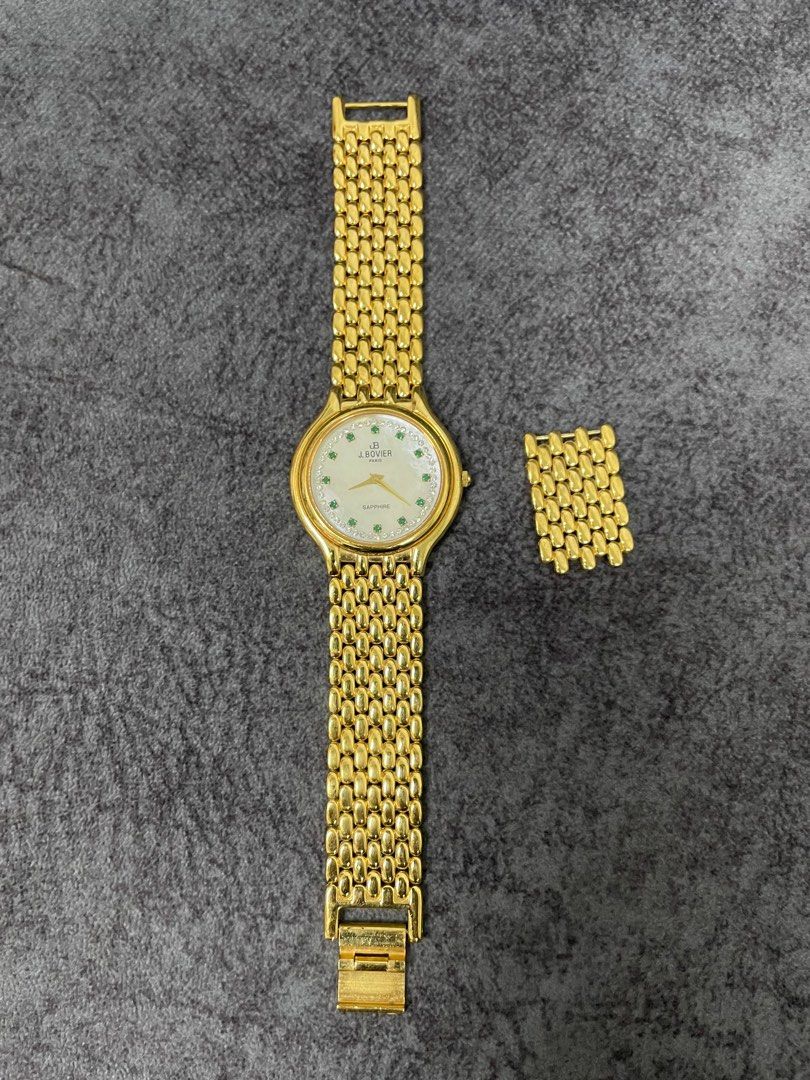 J. Bovier 18k Gold Sapphire Crystal, Women's Fashion, Watches ...