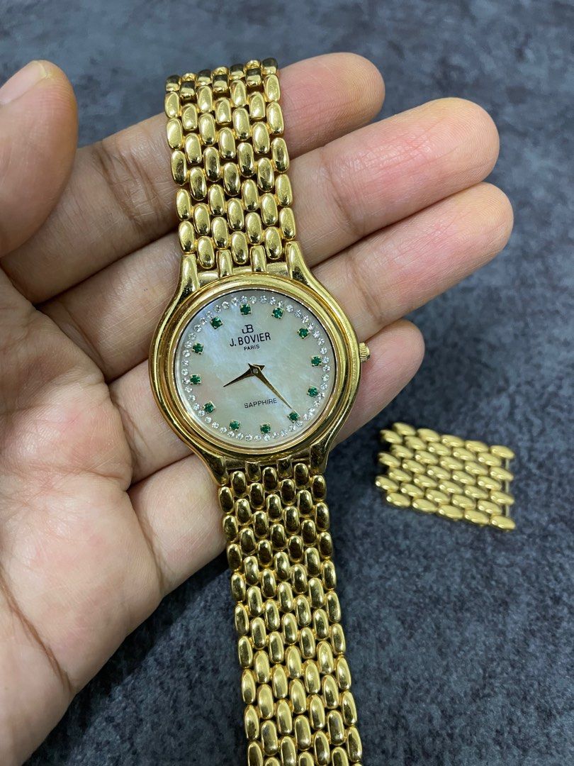 J. Bovier 18k Gold Sapphire Crystal