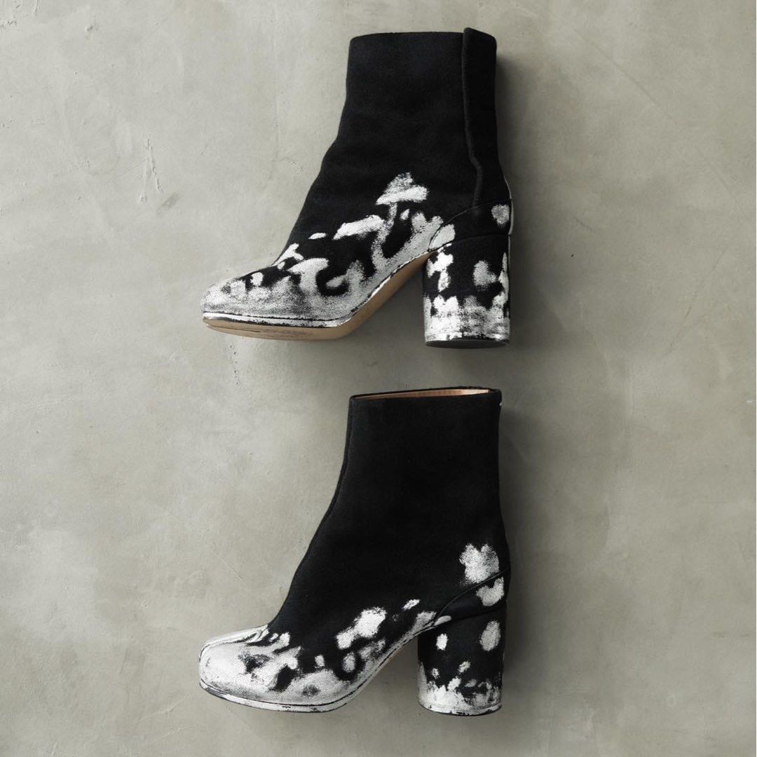 Maison margiela tabi suede silver foil ankle boots