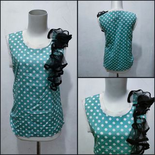 NET ! Atasan tanktop variasi bunga motif polkadot Import