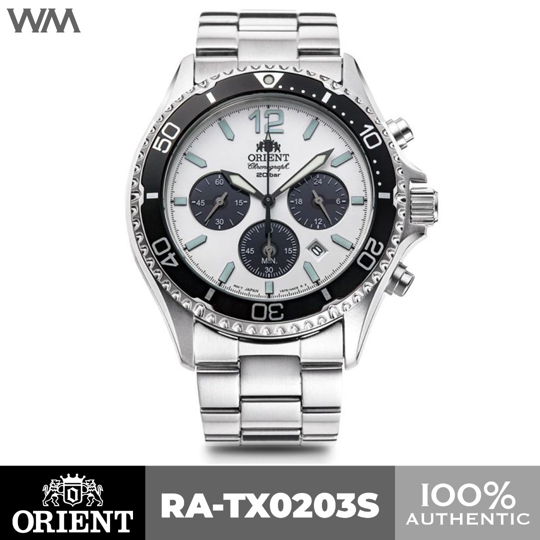 Orient Mako Classic White Dial Panda Solar Chronograph Stainless Steel ...
