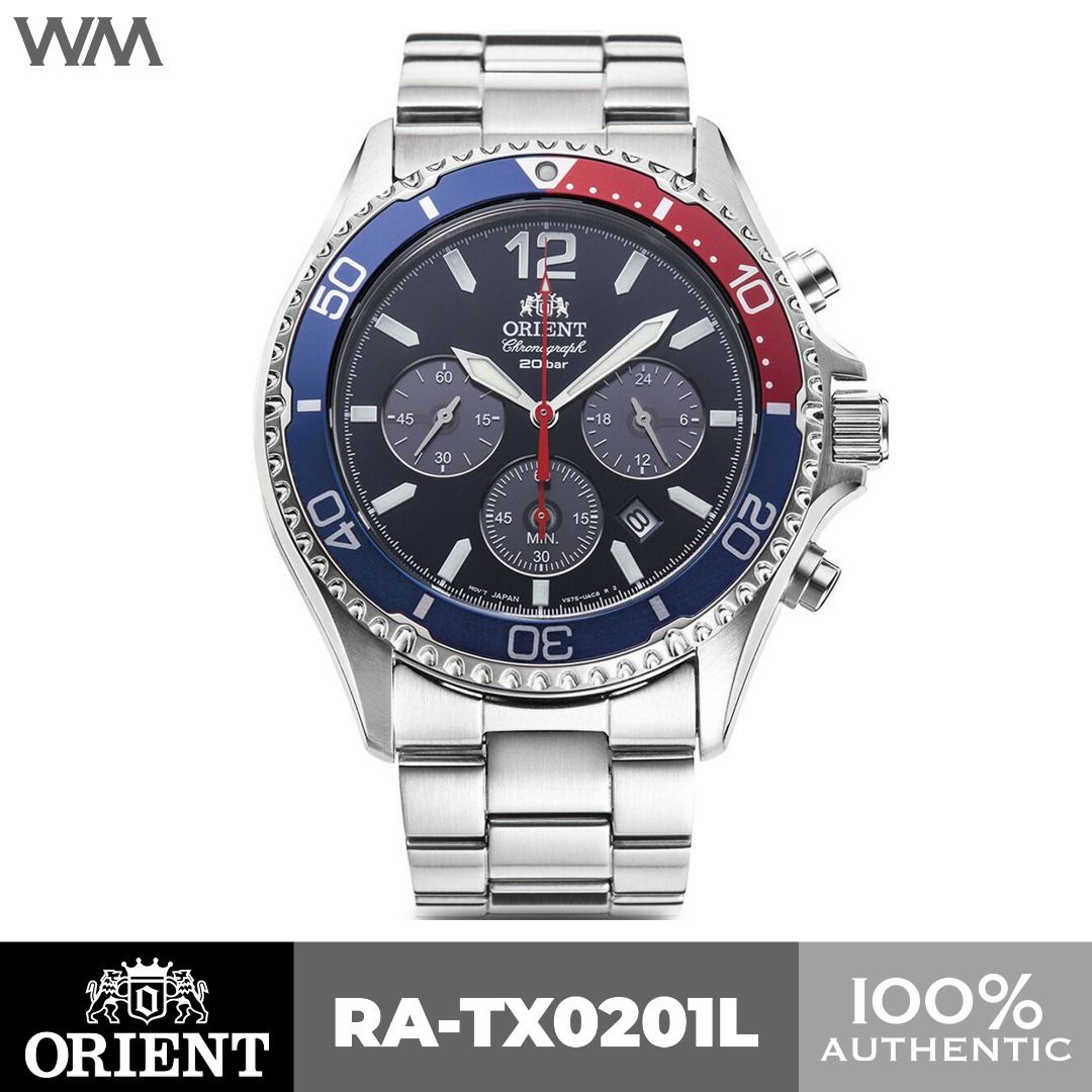 Orient Mako Pepsi Bezel Blue Dial Solar Powered Chronograph Stainless Steel Watch RA TX0201L Luxury Watches on Carousell