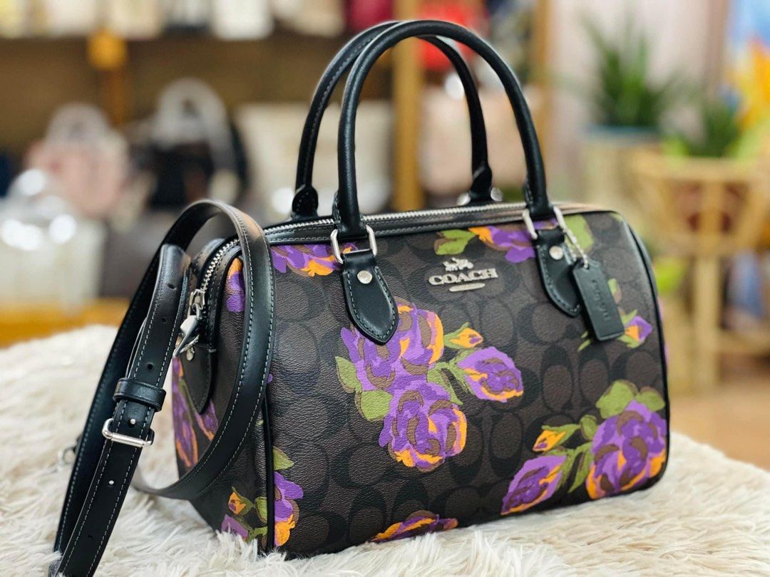 Coach rose discount print handbag