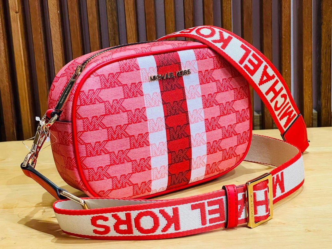 ORIGINAL MICHAEL KORS JET SET MEDIUM LOGO STRIPE CROSSBODY BAG