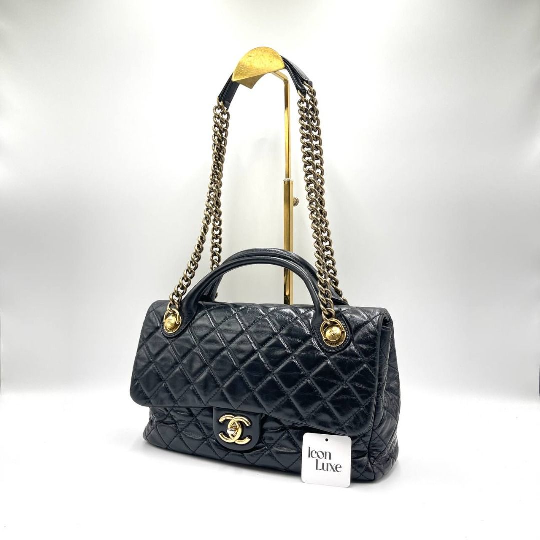 P2557 Chanel Castle Rock Flap Bag Quilted Glazed Calfskin Medium