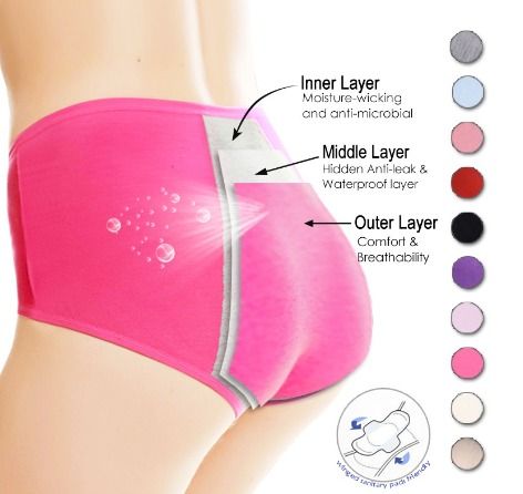 Womens Lady Mid-Waist Period Knickers Girls Cotton Leakproof Menstrual  Underwear 