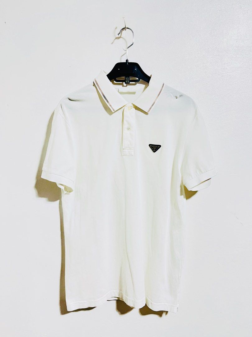 PRADA /Mytheresa terry polo shirt white, Men's Fashion, Tops