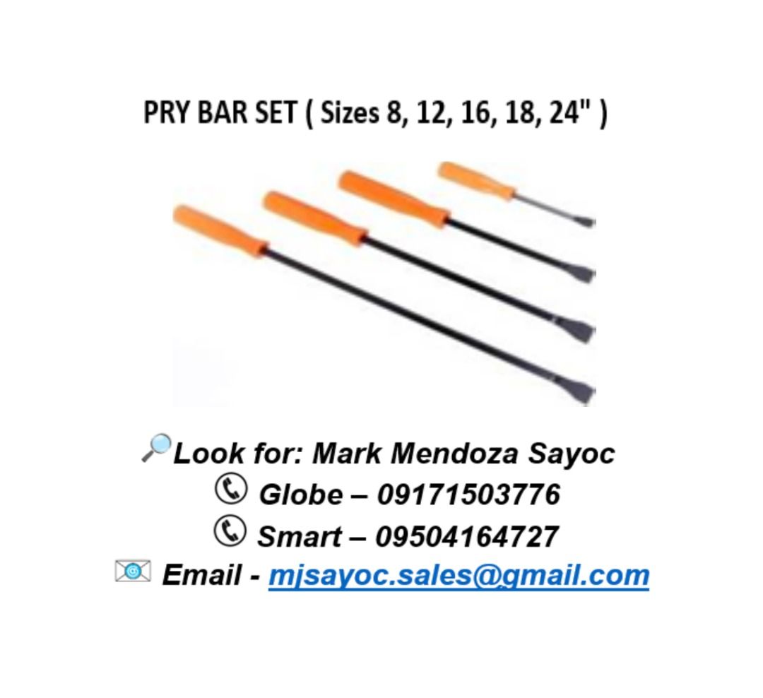 PRY BAR SET ( Sizes 8, 12, 16, 18, 24" ) (Category: Construction Tools & Equipment) located in Pasay City. Submitted by gryffinindustrial2023 (Listing ID 1265585861, Image 1). Description: 386-0005 5 pcs/set .