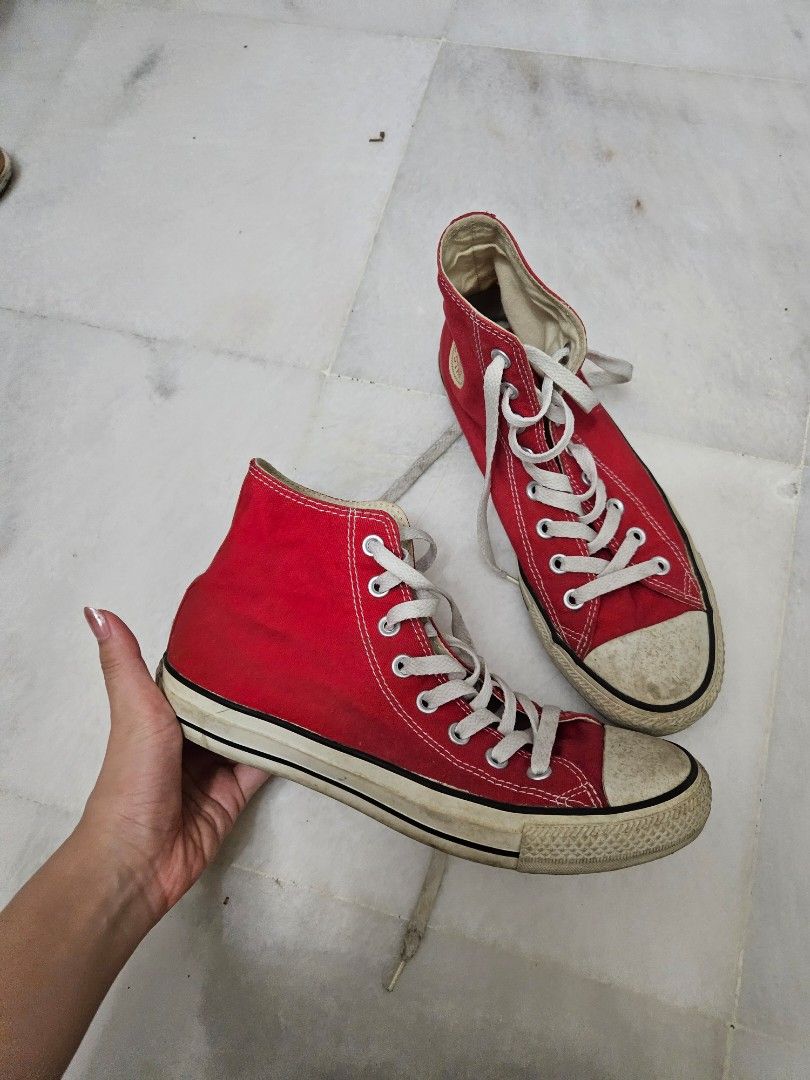 Red Converse High Tops Women s Fashion Footwear Sneakers on