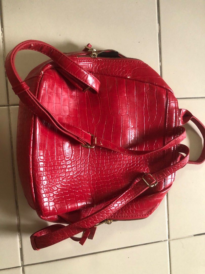 Red leather on sale backpack handbag
