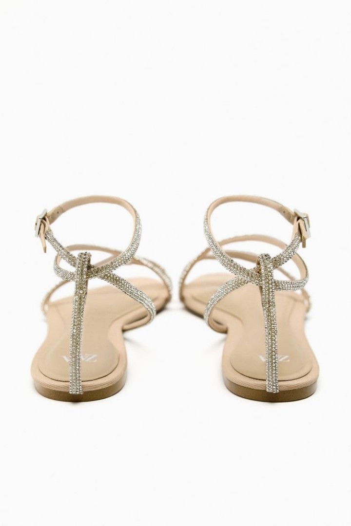 Sandal ZARA Rhinestone Strappy Flat Shoes