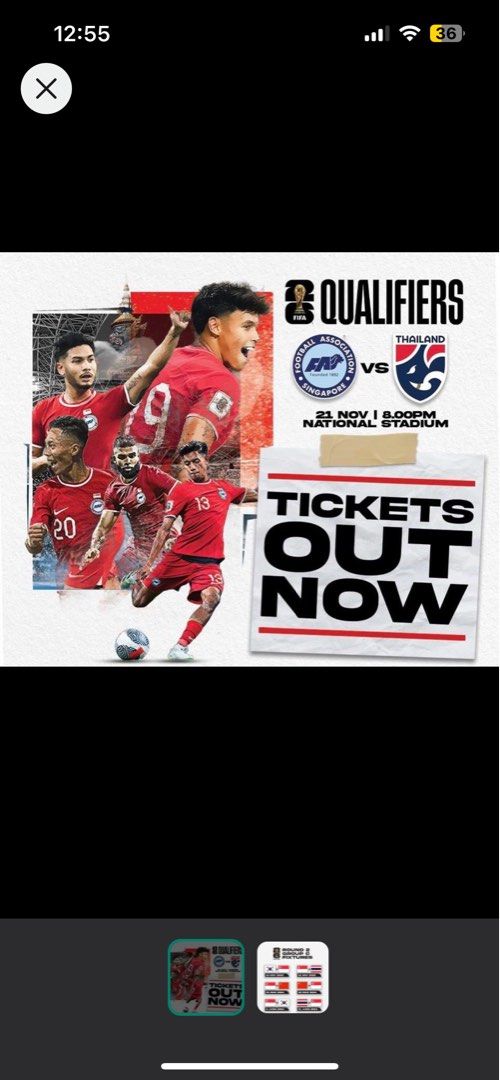 Sg vs Thailand tickets, 7 concession tickets, Tickets & Vouchers