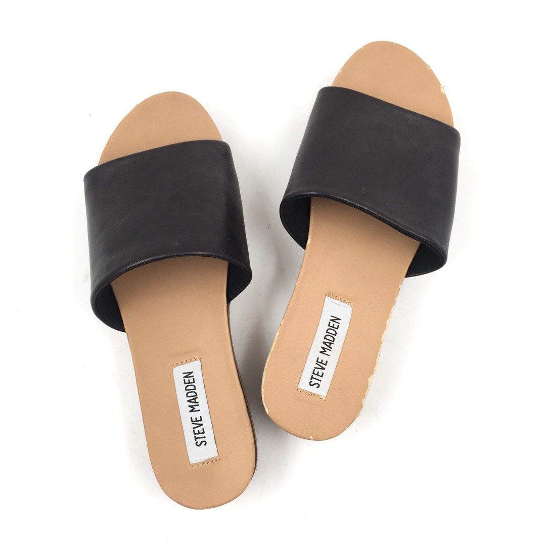 STEVE MADDEN Genca Slide Sandal Black Leather