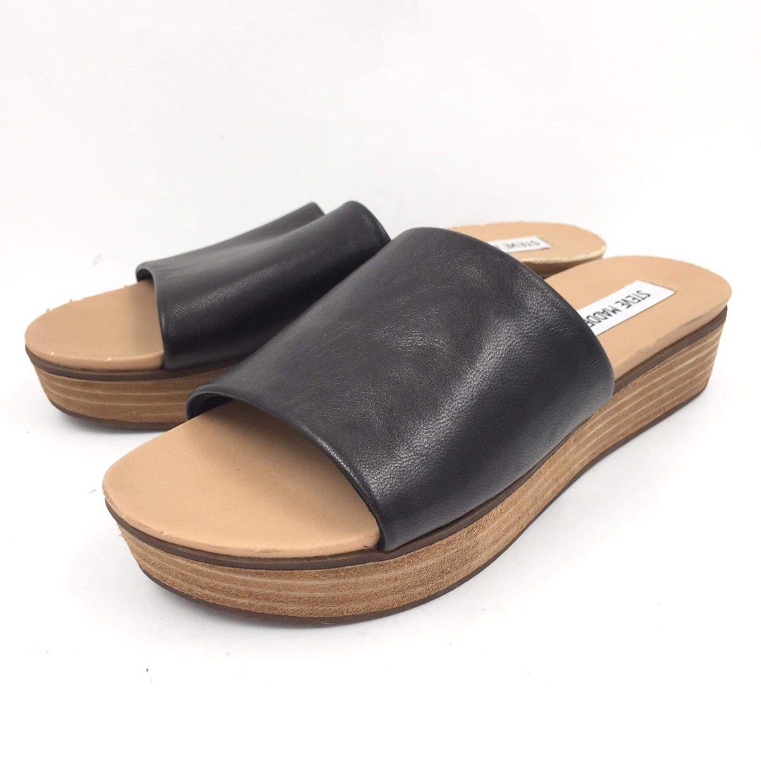 STEVE MADDEN Genca Slide Sandal Black Leather
