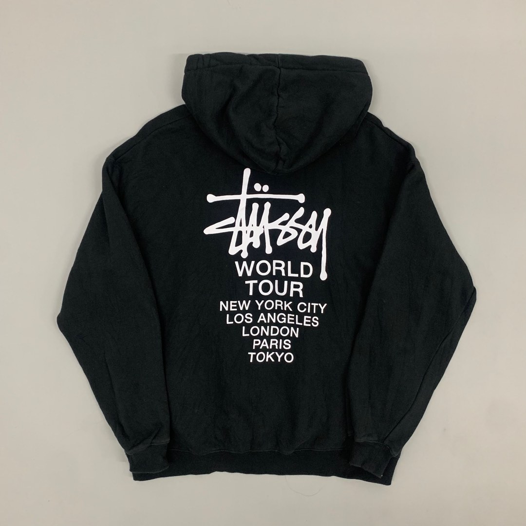 Stussy World Tour Hoodie, Men's Fashion, Tops & Sets, Hoodies on Carousell