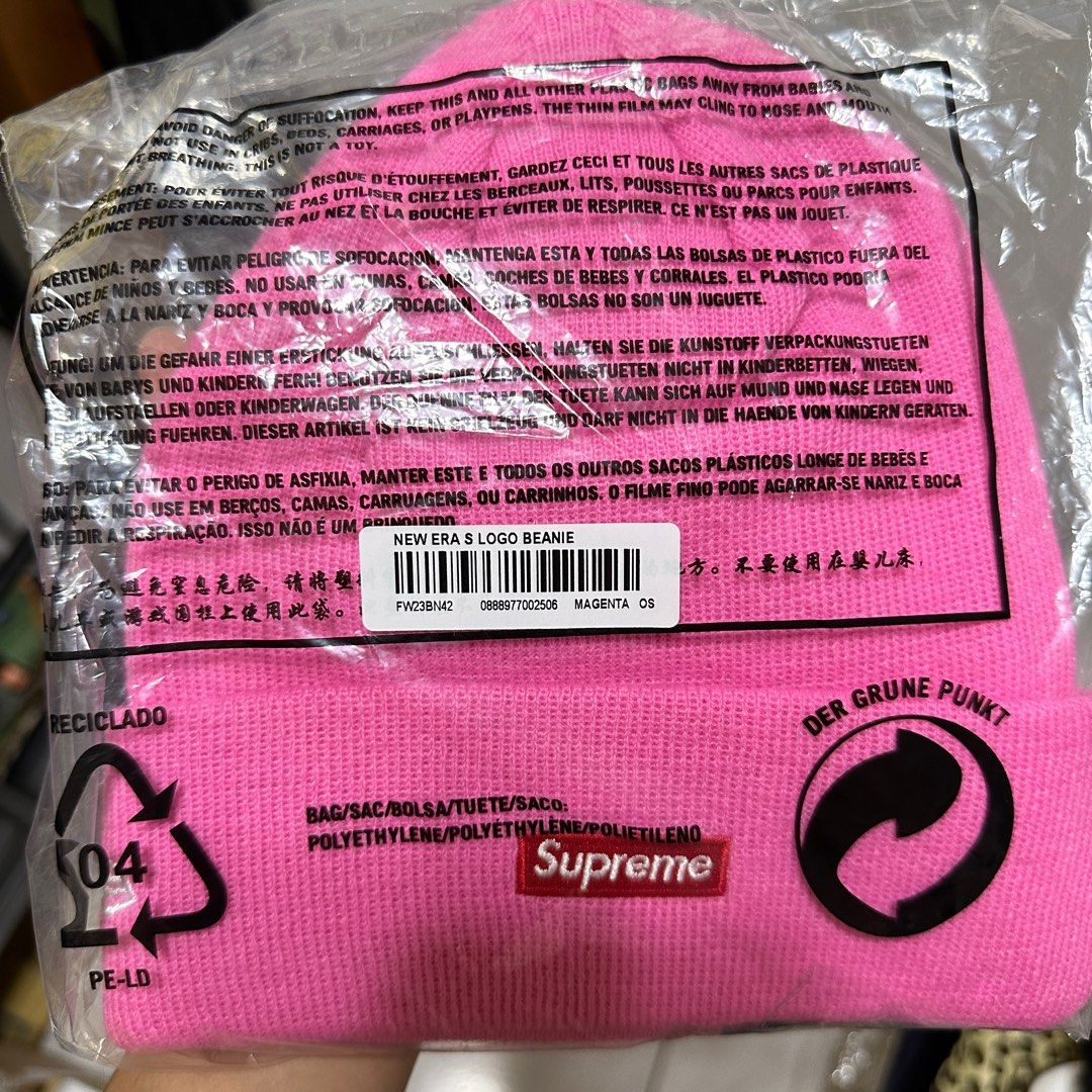 Supreme New Era S Logo Beanie Black Pink 黑粉毛帽街頭潮流品牌, 他