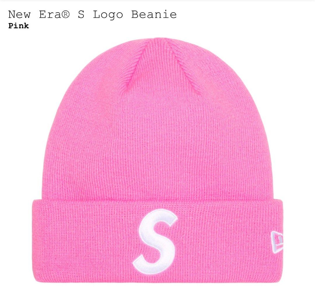 Supreme New Era S Logo Beanie Black Pink 黑粉毛帽街頭潮流品牌, 他