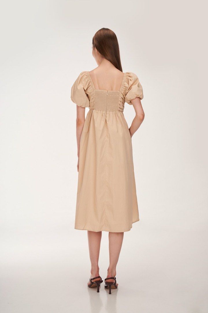 TCL VIENNA PLEATED BABYDOLL MIDI DRESS KAHKI Women s Fashion